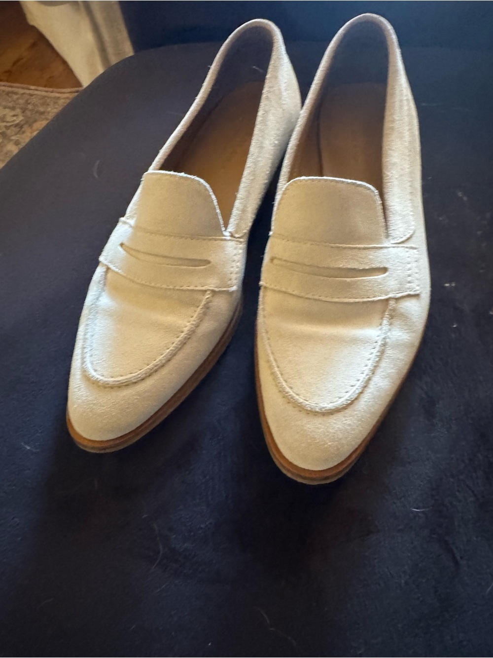 Everlane Women's Suede Penny Loafers in Light Beige